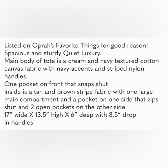 Cream Navy Blue Striped Everyday Canvas Tote Bag - Picture 7 of 7